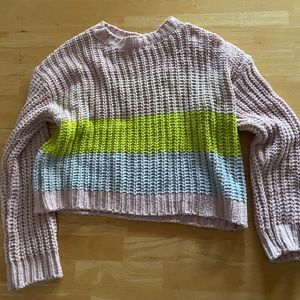 Pink, yellow and blue sweater